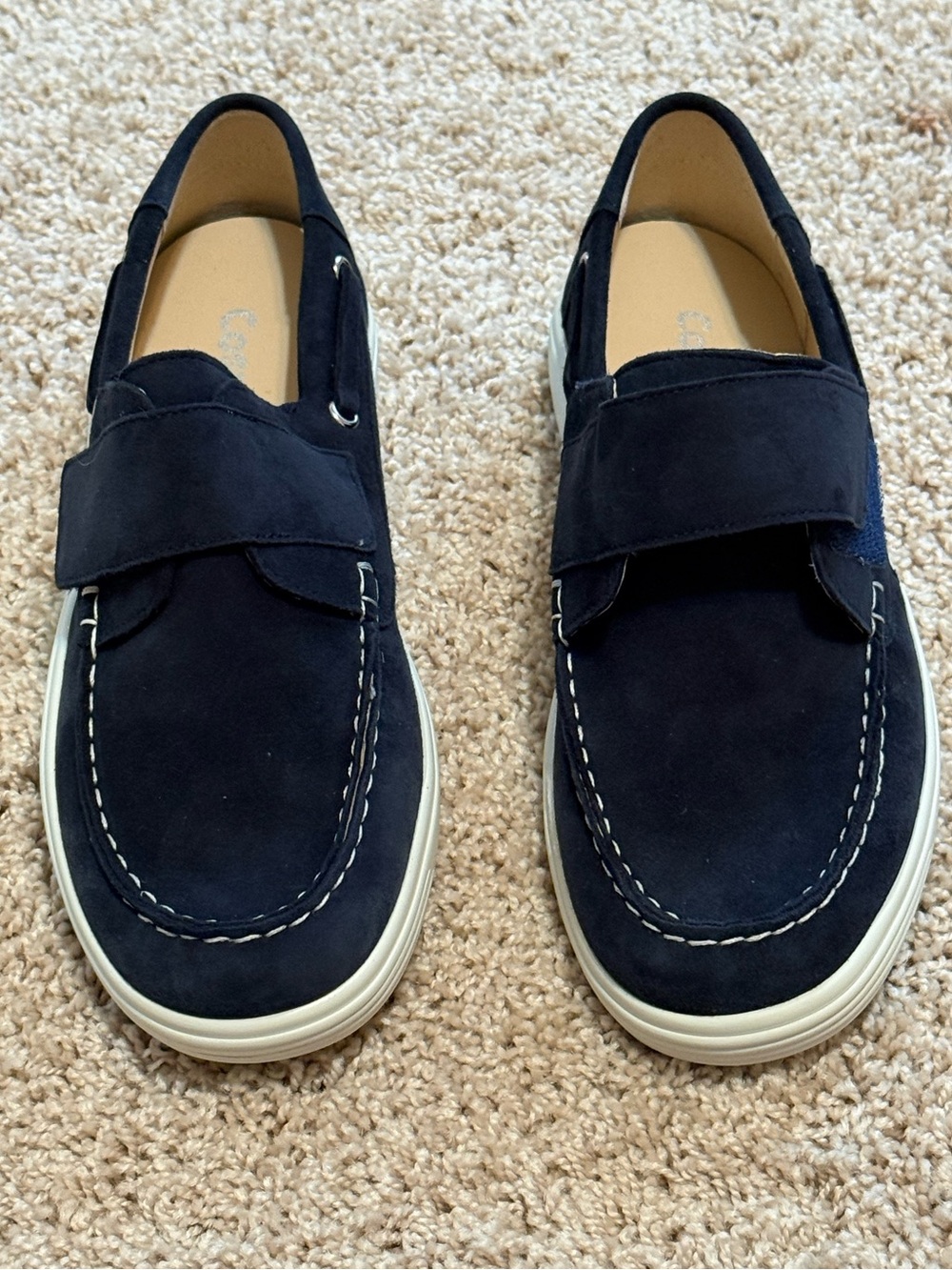 Women’s Cosyfeet Marina Navy Slip on Shoes. Extra Roomy. Velcro Strap. Size 8.